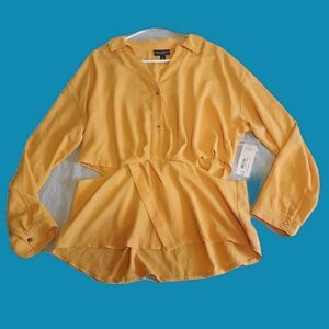 Womens Xl Blouse V-Neck Yellow Lightweight Cutout Detail Bold Elements